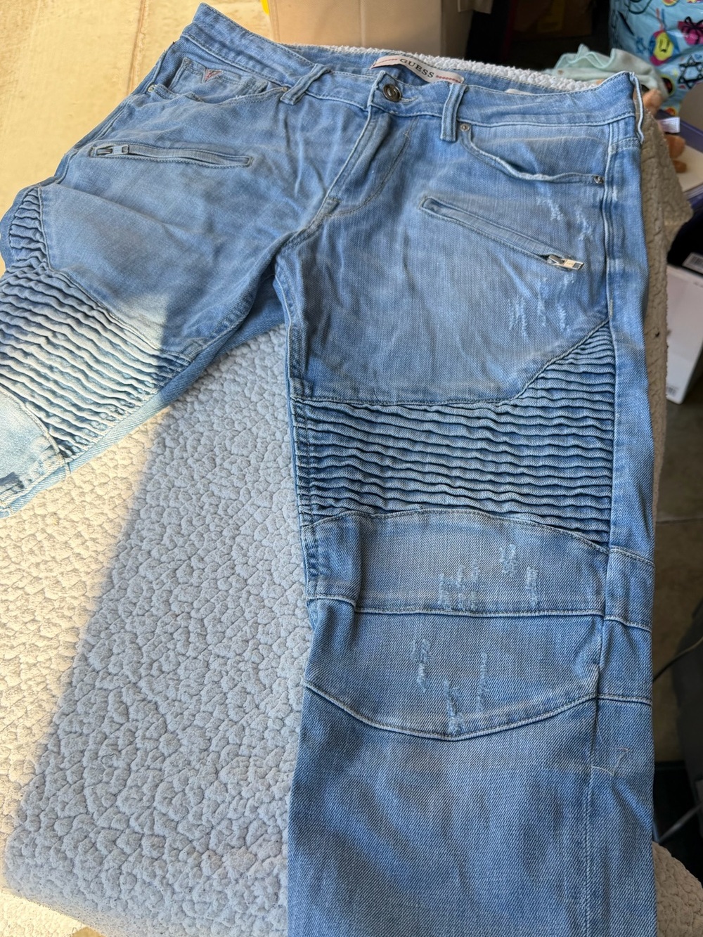 Guess Light Blue Men's Moto-Style Jeans- Size 32